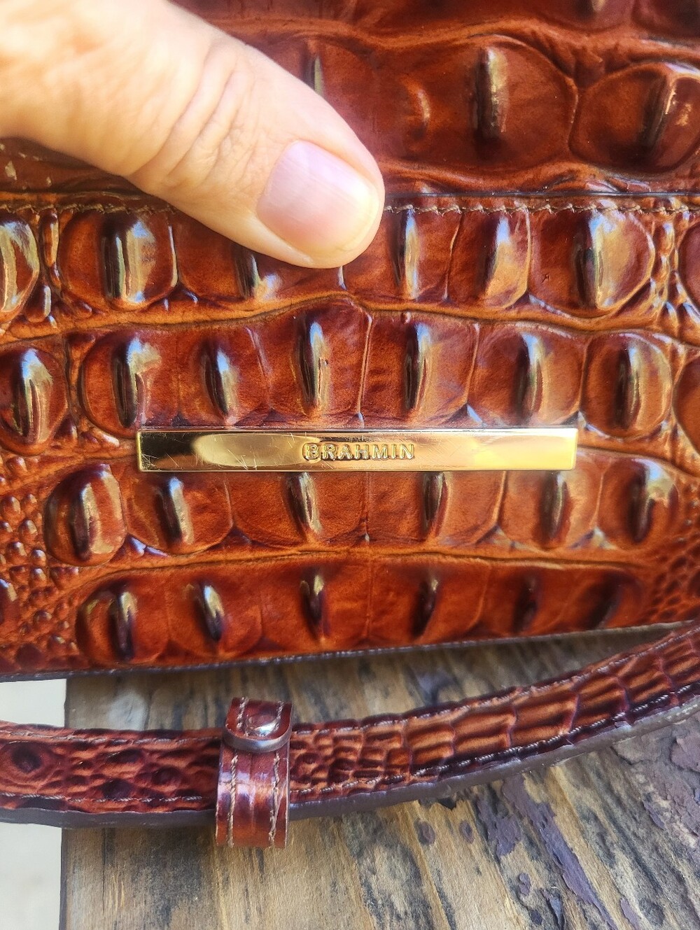 Brahmin Marlowe Melbourne Chestnut Croc-Embossed Drawstring Bucket Bag - Picture 2 of 16